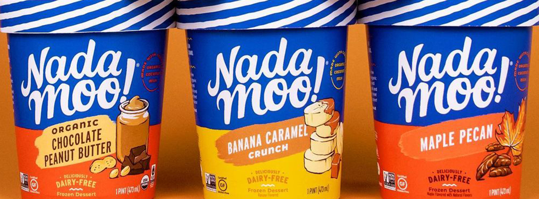 nada moo. nada moo ice cream. nada moo ice cream packaging. eco-friendly ice cream packaging. sugarcane packaging. polyethylene. plant-based packaging. stanpac ice cream packaging. sustainable forestry initiative ice cream packaging.