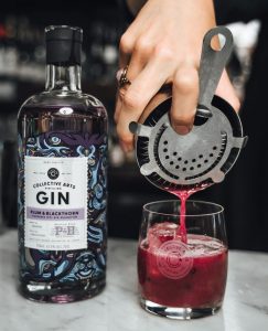 Plum and Blackthorn Flavoured Gin Collective Arts in Stanpac Glass Bottle Decorated Packaging
